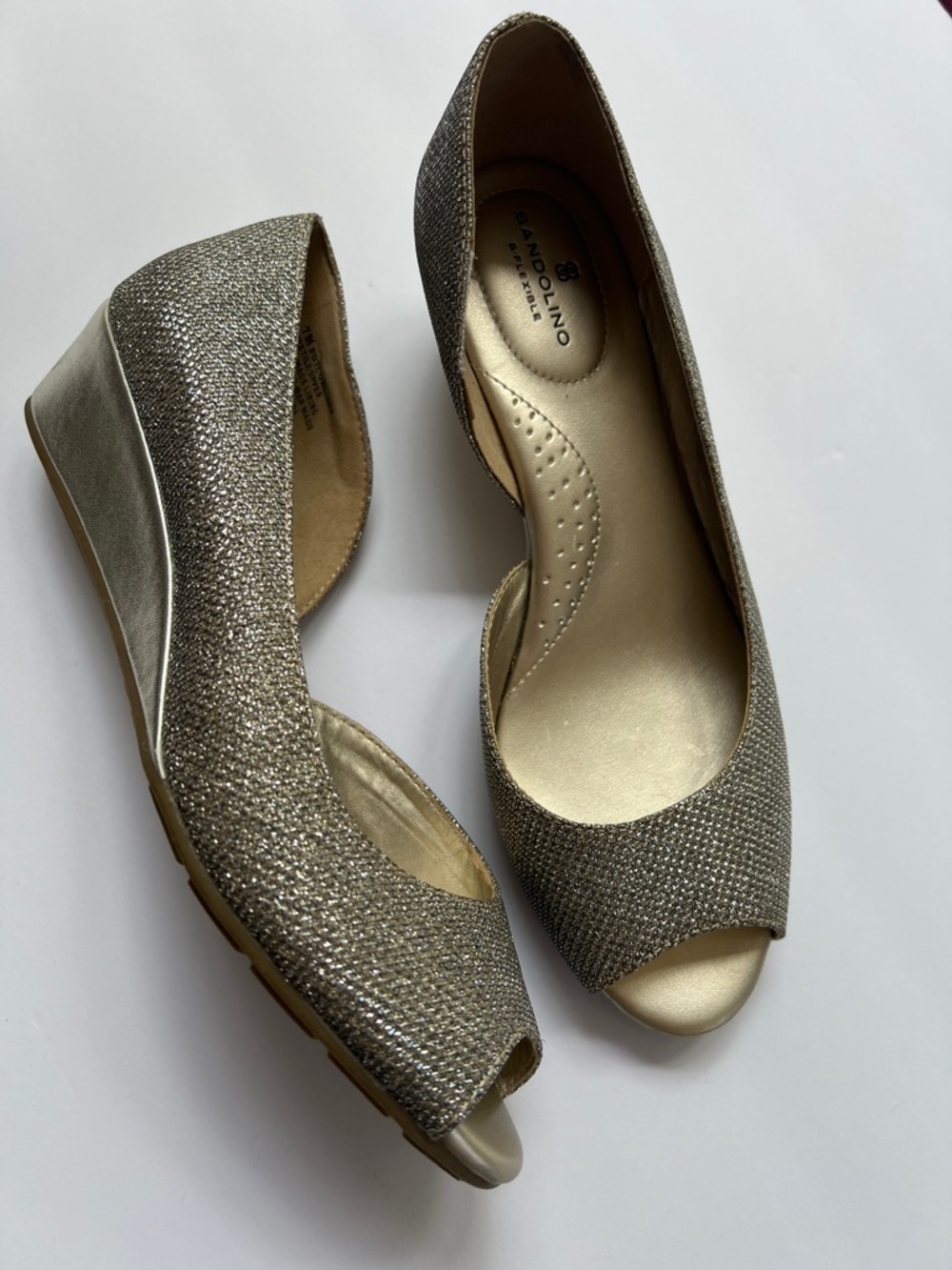 Bandolino Gold Glitter Open-Toe Wedge Heels